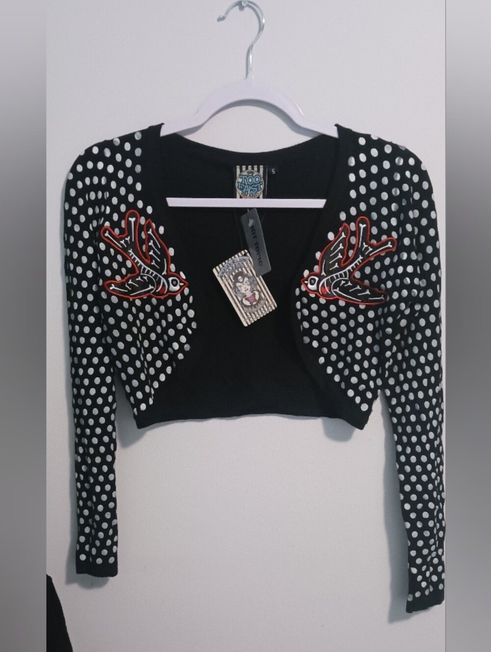 Too Fast Brand Polka Dot Cropped Shrug Cardigan NWT S